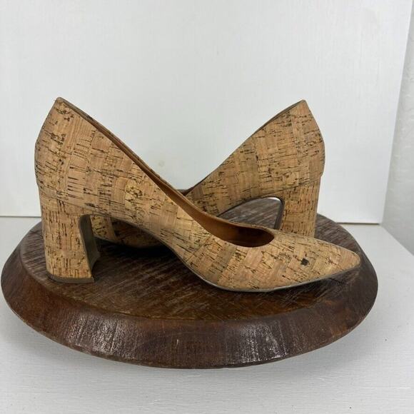 Anne Klein Pumps Women Size 9 Tan Brown Benedette Cork Block Heel Modern - Picture 7 of 12